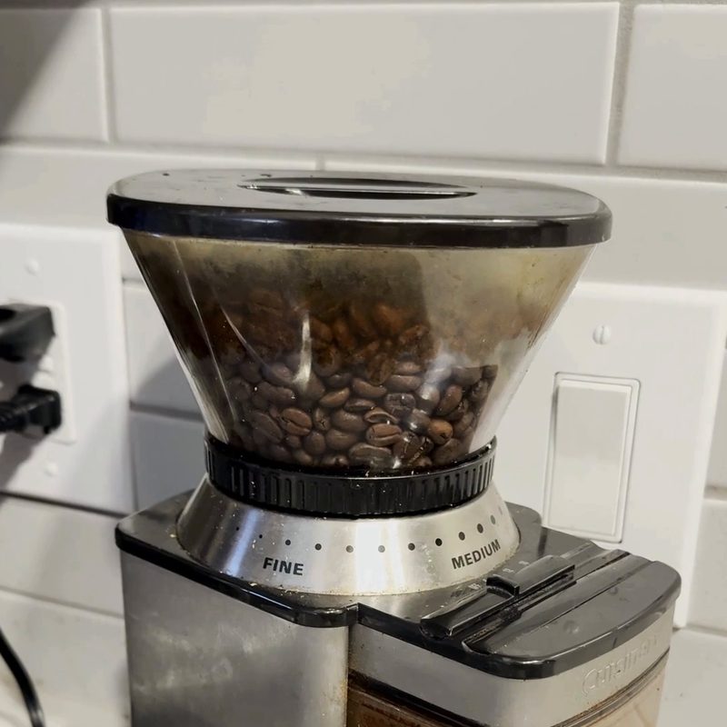 The Cuisinart DBM-8P1 burr coffee grinder on a kitchen counter